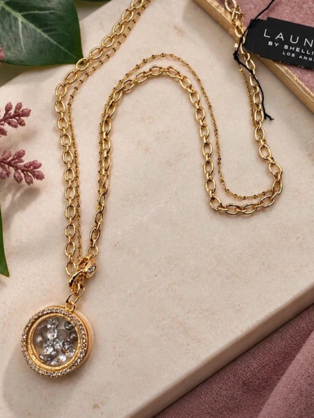 Laundry by Shelli Segal Gold-Tone Crystal Shaker Pendant Necklace (BN8/ov)